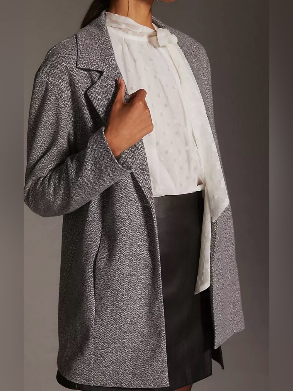 Bagatelle Pattern Button Front Blazer
Herringbone Longline From Anthropologie
L
